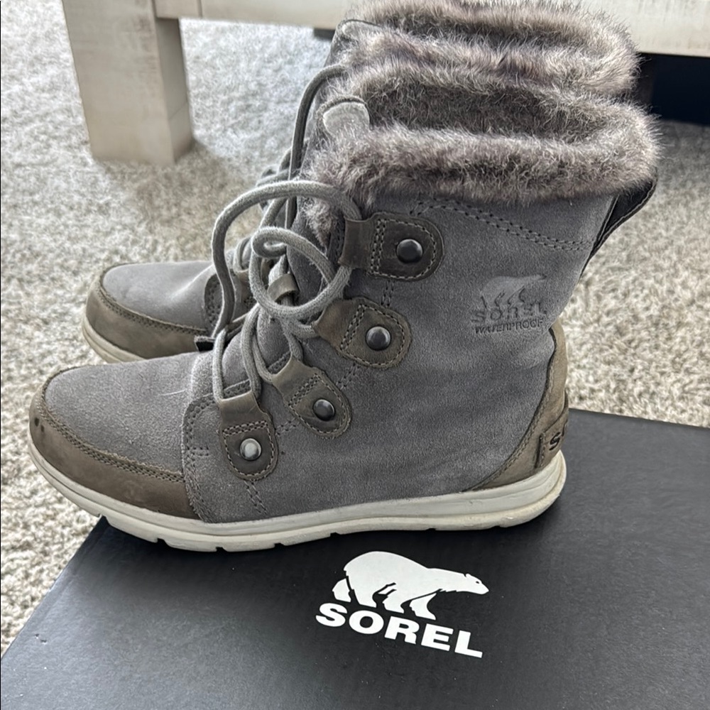 Sorel Joan Gray and Brown Waterproof Boots